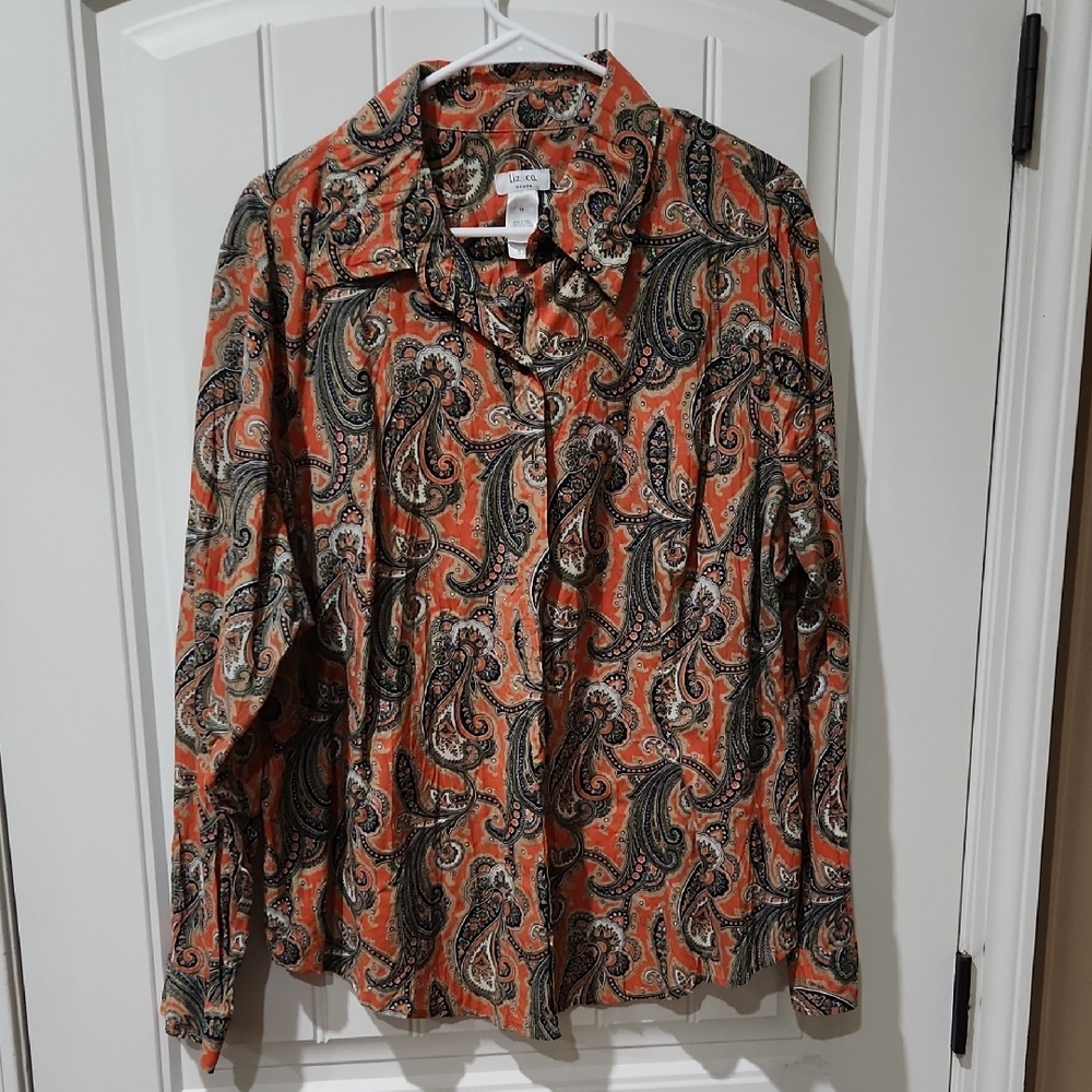 Paisley Print Women's Long Sleeve Button Down Blouse